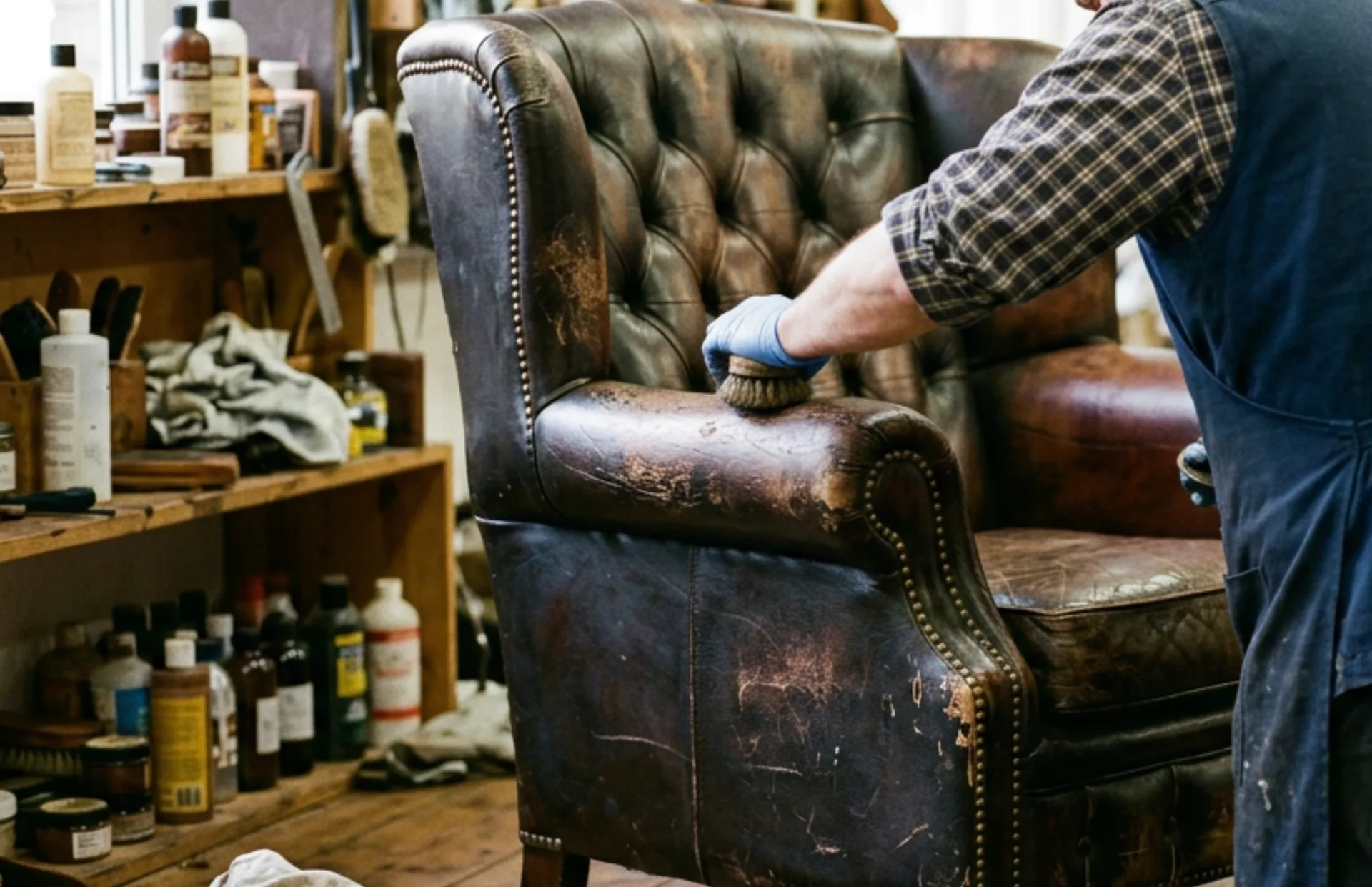 Leather furniture in a workshop setting